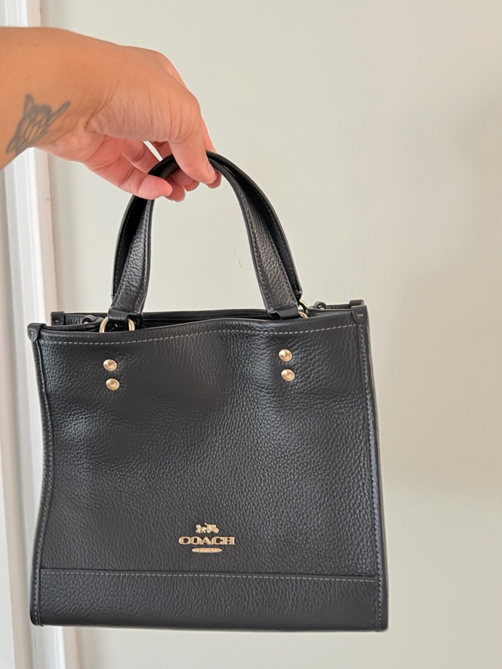 Coach Black Pebbled Leather Mini Satchel with Gold Hardware